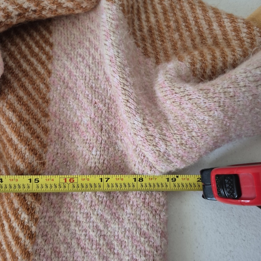 Farmers Market Duster Cardigan Womens M Pink Brown Patchwork Fuzzy Open Front - Picture 7 of 7